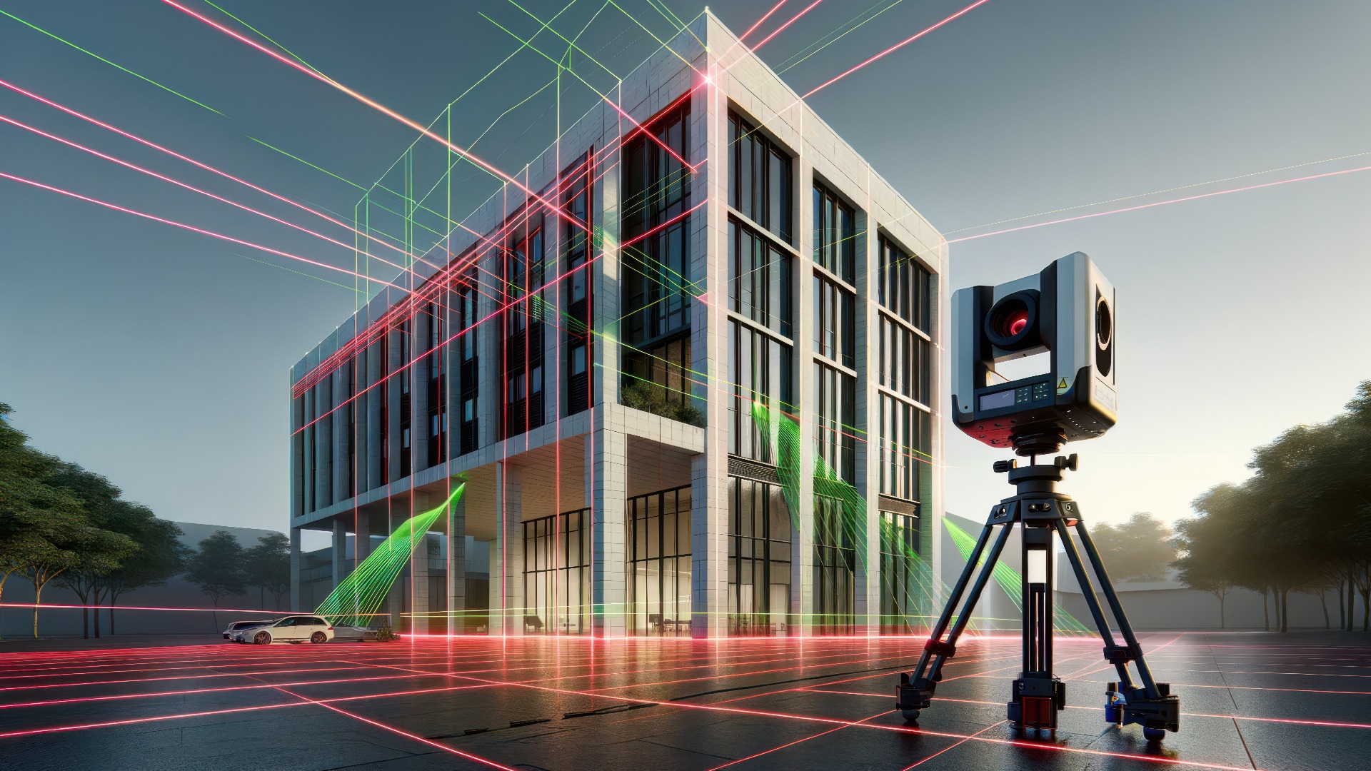 Outdoor-Laserscanning-Verfahren eines modernen Gebäudes