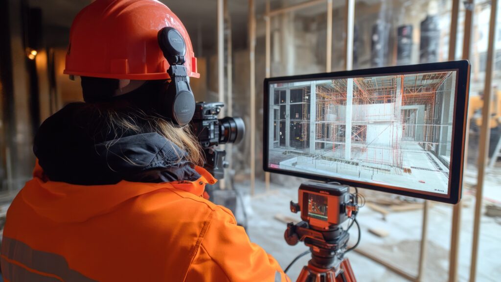 3D-Laserscantechnologie im Einsatz auf der Baustelle zur Erstellung eines Gebäudemodells